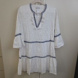 Tommy Bahama-White Tunic Dress with Blue Accents-Size S